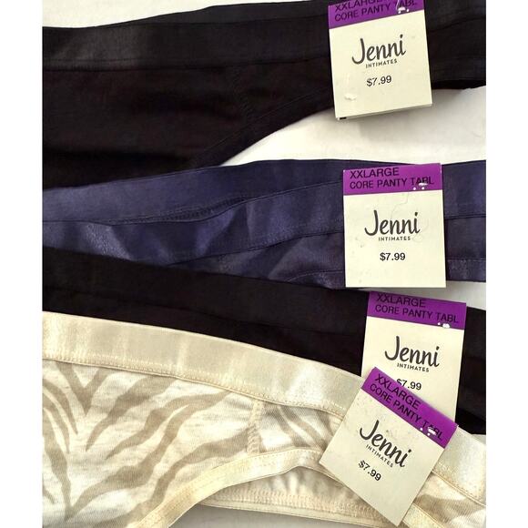 Jenni Intimates Lot 4pcs Thong Cotton Panty - 2 Black Purple Beige - Plus XXL - Picture 3 of 6